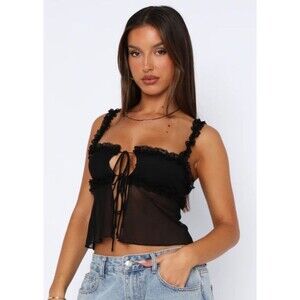 White Fox Boutique Cold Flame Top Medium Black Tie Front Lace Elastic Straps NWT